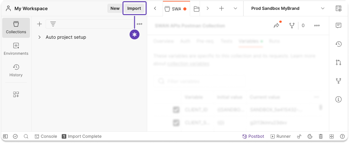 Image of Dashboard calling out where to download Swan's Postman collection